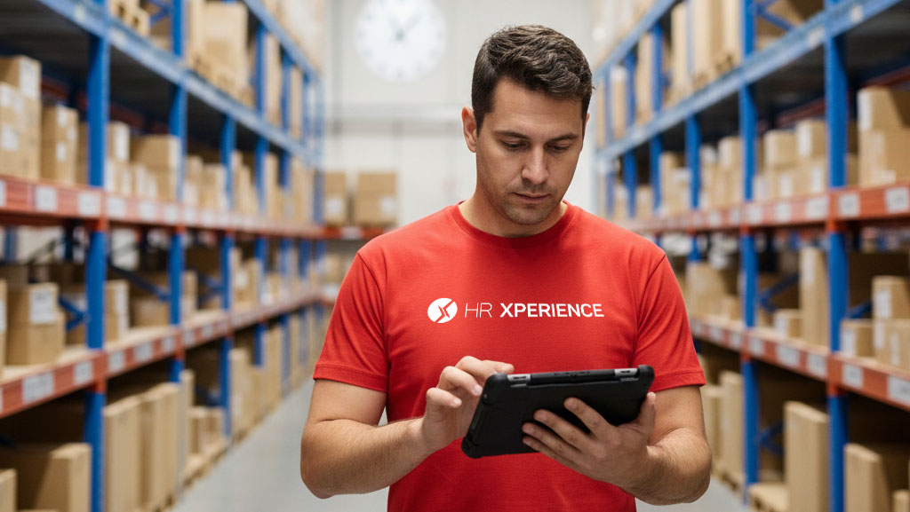 Angajatul depozitului din Germania își înregistrează timpul de lucru – orele suplimentare sunt adăugate în contul de timp de lucru