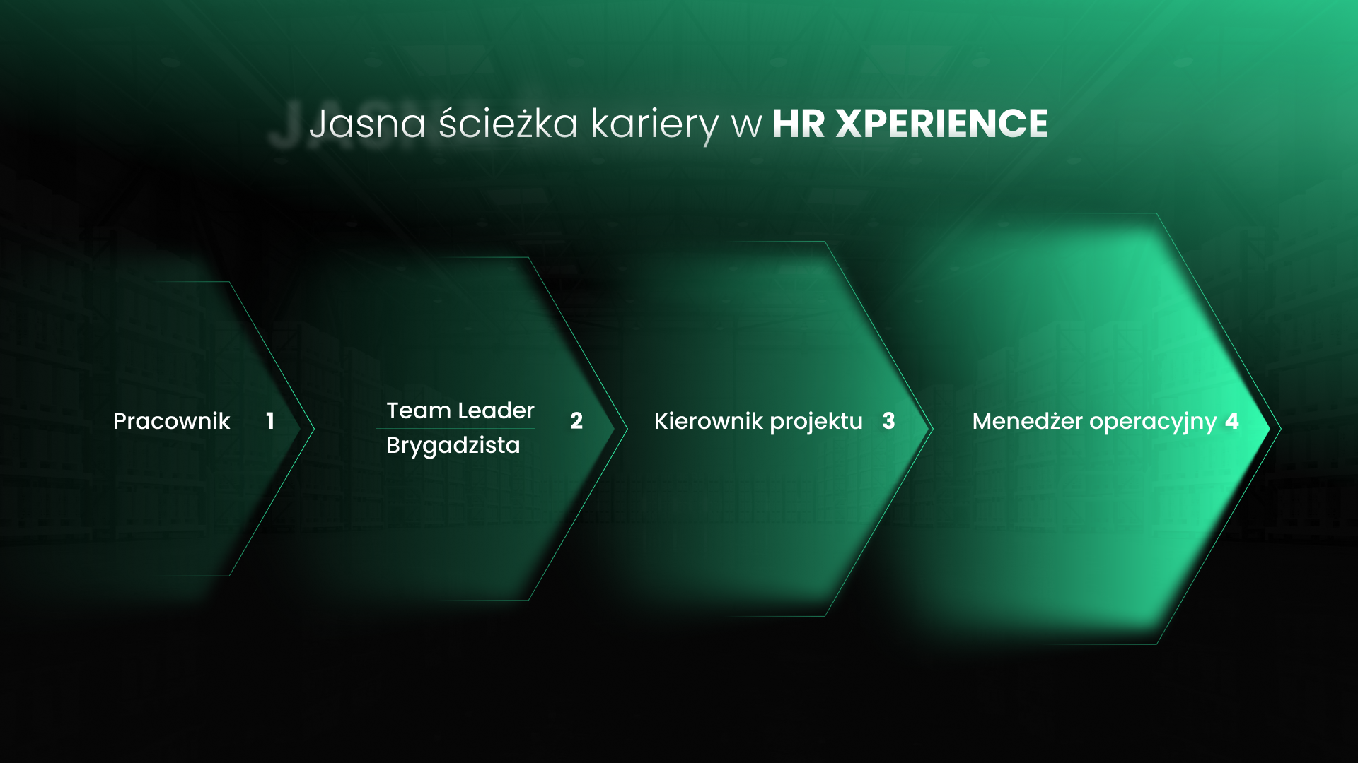 Infografika przedstawiająca rozwój kariery w HR XPERIENCE – od pracownika magazynowego do menedżera operacyjnego w Niemczech